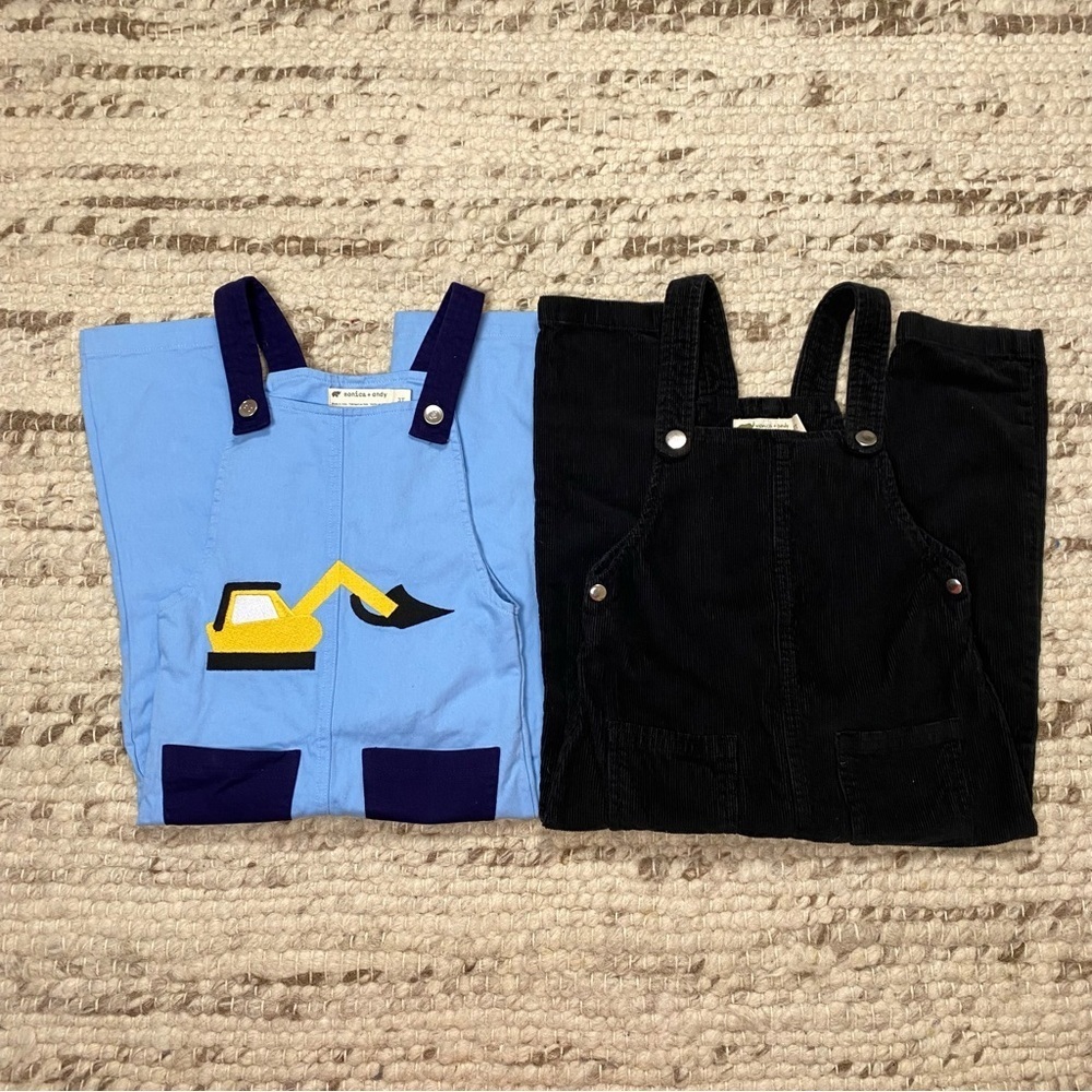 NWOT monica + andy 2 Cotton Twill Excavator + Black Corduroy Overalls, 3T Unisex - Picture 2 of 16
